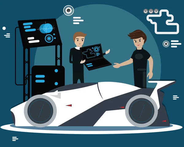 Gelecek konsepti, Bağlı araba yükleme verileri, gelecekteki düz tasarım konseptinde akıllı araba, Vektör İllüstrasyonu 