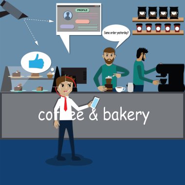 Büyük veri kavramının düz tasarımı, büyük müşterilere Vector Illustration deneyimi yaşatmak için büyük veri kullanan sahibi