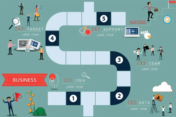 Business Board Game Step Business Success Infographic Flat Design Teamwork — Stock Vector