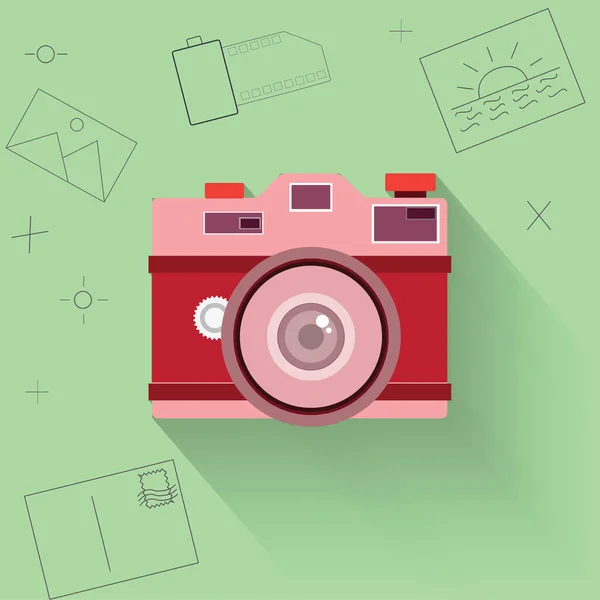 Cartoon Concept Flat Design Camera Thin Picture Icon Vektorové Ilustrace — Stockový vektor