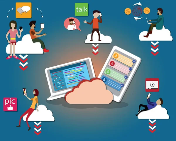 Yaşam tarzı konsepti, gençler aletlerini yaşam tarzlarındaki birçok aktivite için kullanıyorlardı - Vector Illustratio