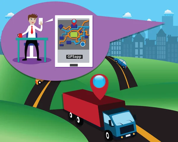 Smart Logistics Concept Client Vérifiait Camion Automatique Application Gps Sur — Image vectorielle