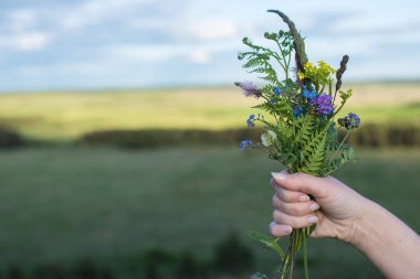 Kızlar el buketi topladığı.