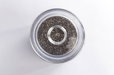 Üstten Görünüm Chia tohum bir cam kavanoz