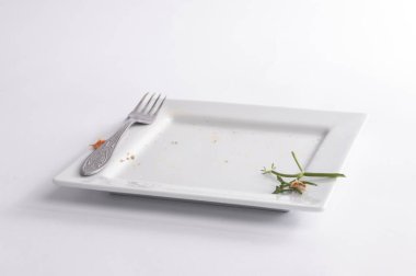 Kirli tabak çatal ile kare