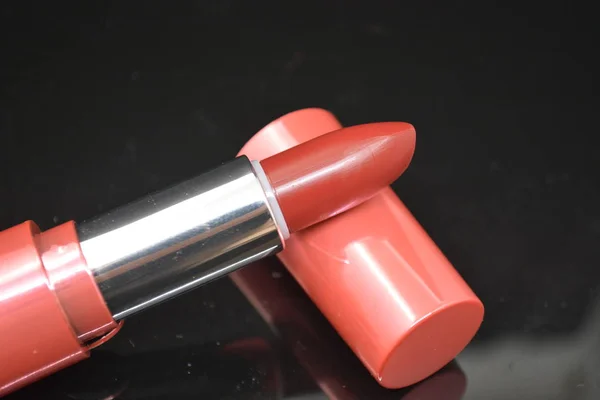 Red Lipstick Maheup Woman Cosmetic Fashion Black Background — Stock Photo, Image