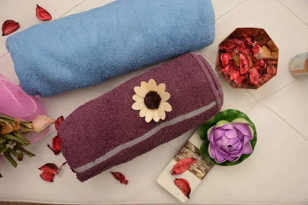 Πετσέτες Μπάνιου Ευεξίας Υγιή Σπα Κέντρο Λουλούδι Φύση — Φωτογραφία Αρχείου