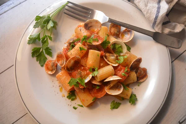 Istiridye Klasik Talyan Deniz Ürünleri Yemek Makarna — Stok fotoğraf