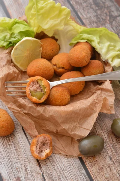 Piatto Italiano Olive Ascolane Antipasto Tradizionale Fritti — Foto Stock