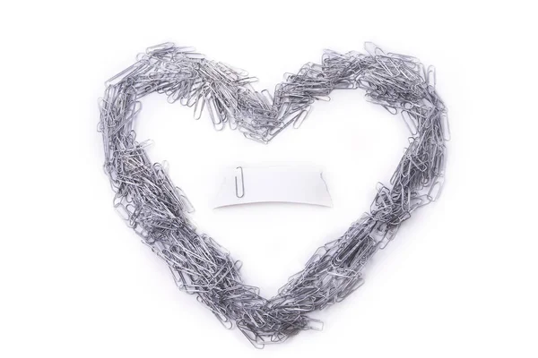 Heart Make Paper Clips White Background — Stock Photo, Image