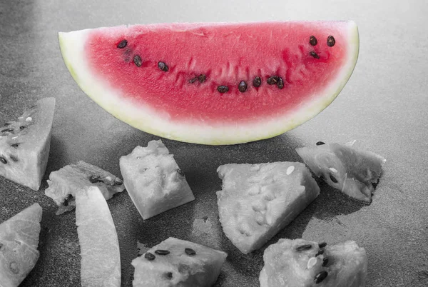 Black White Watermelon Pieces Board Color Slice — Stock Photo, Image