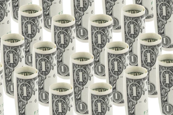 Bir Dolarlık Banknot Beyaz Arka Plan Üzerinde Rulo Olarak — Stok fotoğraf