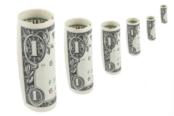 Bir Dolarlık Banknot Beyaz Arka Plan Üzerinde Rulo Olarak — Stok fotoğraf