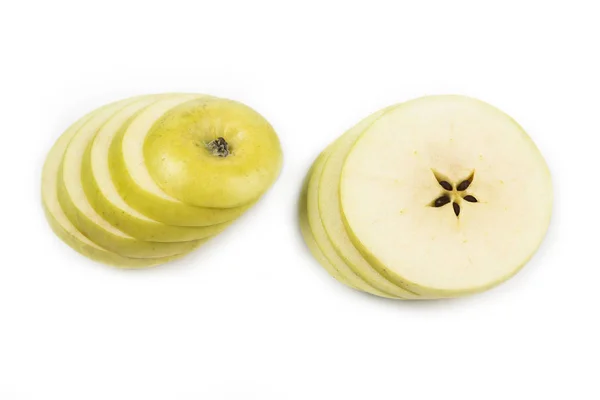 Apple Tagliato Fette Sottili Sfondo Bianco — Foto Stock