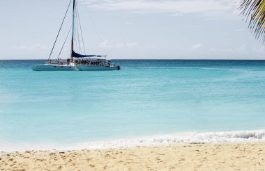 Karayip Denizi turkuaz su ve avuç içi ile Saona Adası'na yakın