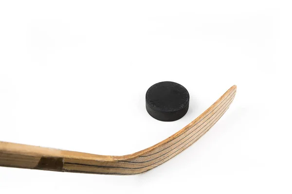 Bâton Hockey Sur Glace Rondelle Sur Blanc — Photo
