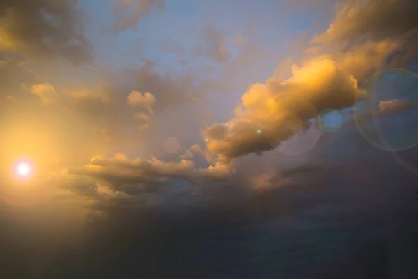 Orange Stormy Sunset Clouds Lens Flare — Stock Photo, Image