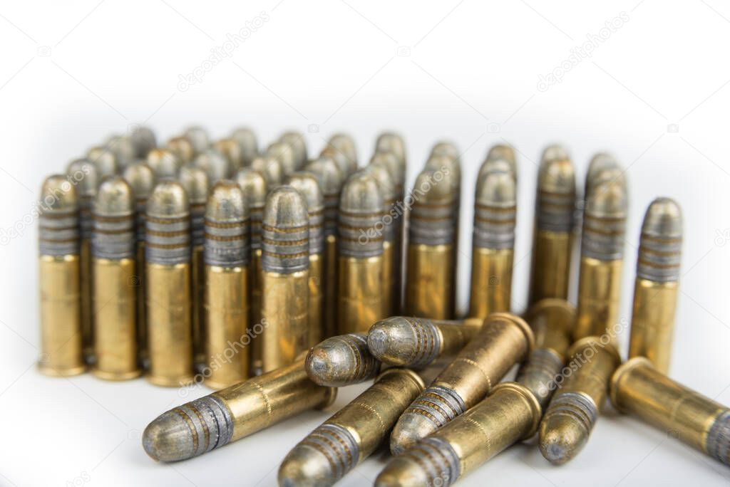 Rimfire cartridges on a white background
