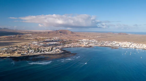 Flygfoto Över Corralejo Bay Fuerteventura Kanarieöarna — Stockfoto