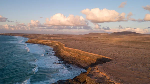 Luftaufnahme Westküste Von Fuerteventura Bei Sonnenuntergang Kanarische Inseln — Stockfoto