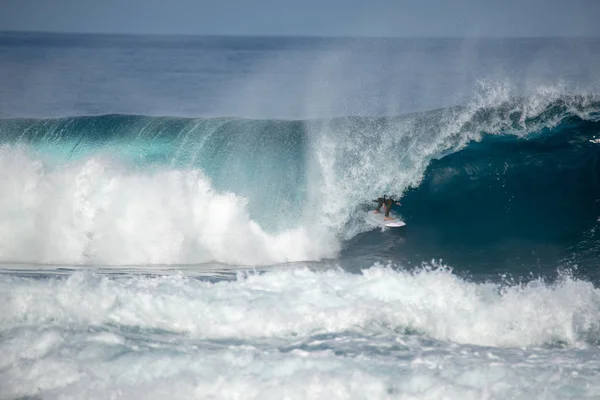 Surfista Ação Uma Grande Onda Lanzarote Ilhas Canárias — Fotografia de Stock