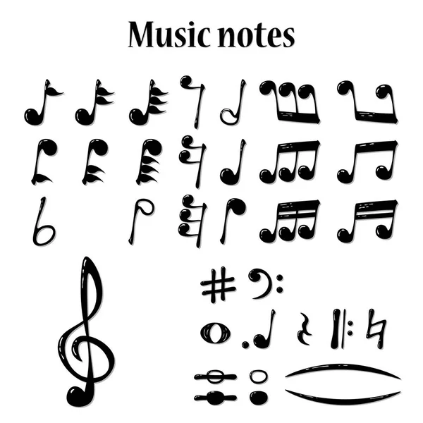 Conjunto Completo Notas Musicales Diseño Elementos Estilo Realista Ilustración Vectorial — Vector de stock