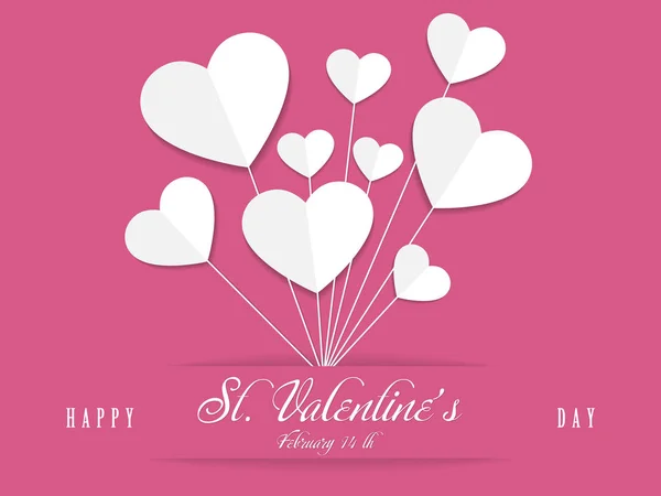 San Valentín Febrero Tarjeta Felicitación Con Fondo Rosa Papel Corazón — Vector de stock