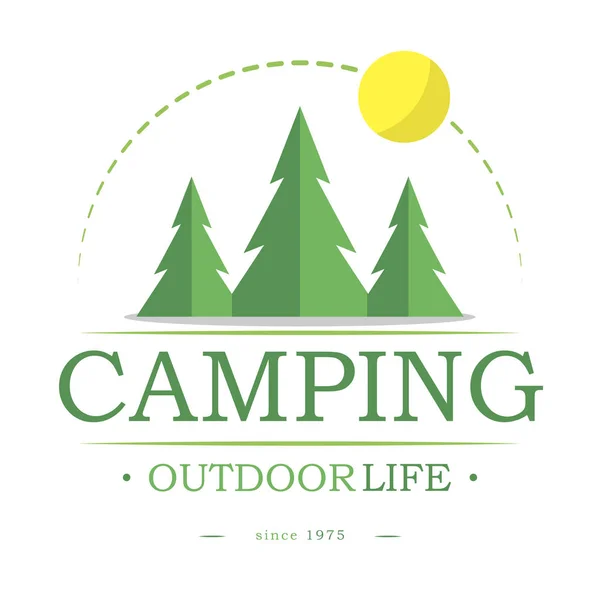 Camping Emblema Vida Aire Libre Árboles Verdes Vector Imagen — Archivo Imágenes Vectoriales