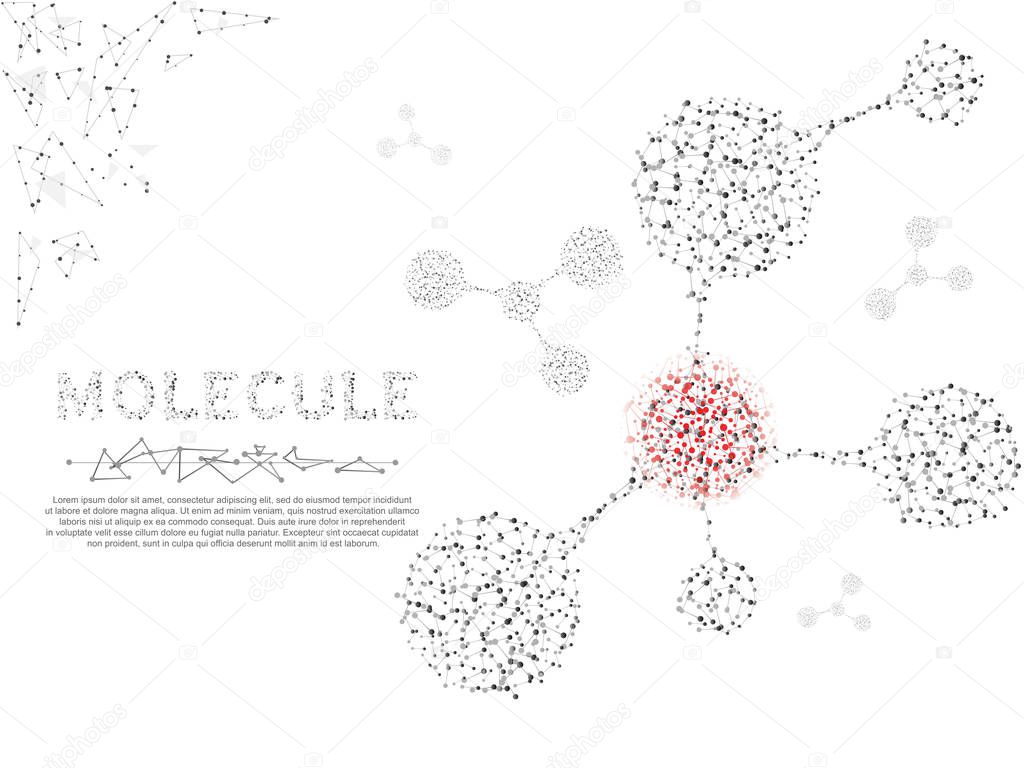 Molecules 3d Concept of neurons and nervous system. Low poly wireframe illustration. Vector polygonal image, consisting of points, shapes on white background