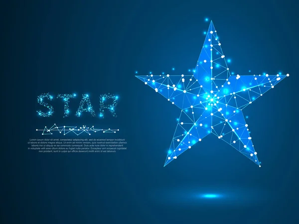 Volumetric star with five rays. Polygonal space low poly with connecting dots and lines. Star in the sky concept. Connection wireframe structure. Vector on dark blue background — Stock Vector