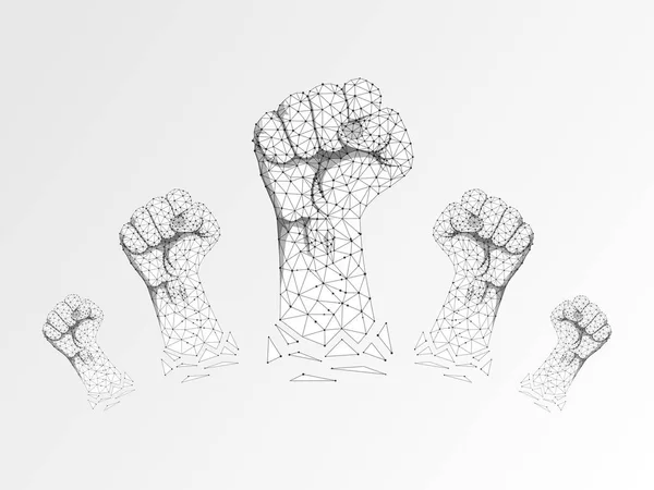 Origami Revolution Zeichen Geste. Gruppe geballter Faust in die Luft gereckt. Sieg, Solidarität, Punsch, Streik, Veränderung Protest. taube Menschen stummes Kommunikationsalphabet. Vektor auf weißem Hintergrund — Stockvektor