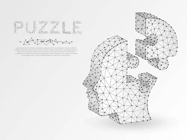 Origami estilo puzzle cabeça 3d silhueta. Apresentação de infográficos de negócios. modelo poli baixo da cabeça humana na forma da conexão poligonal com wireframe. Conceito de autismo vetorial ou síndrome de Down — Vetor de Stock