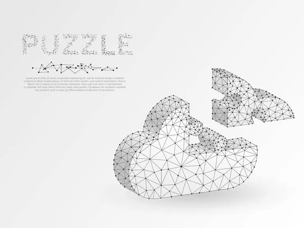 Origami-Stil Puzzle Cloud Service 3D-Silhouette. Geschäftsinfografische Präsentation. Neon Low-Poly-Modell der Datenbankwolke in Form eines Puzzles. polygonale Verbindung mit Drahtgestell. Vektornetzwerk — Stockvektor