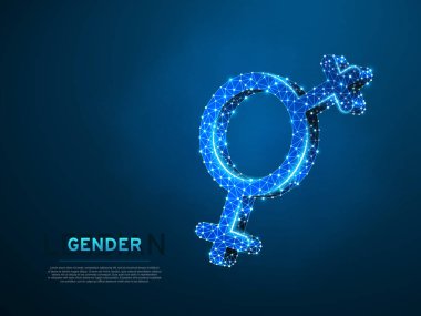 Kadın lezbiyen cinsiyet simgeleri. Tel kafes Dijital 3d illüstrasyon. Düşük poli, kızlar eşcinsellik kavramı mavi zemin üzerine. Vektör poligonal neon Lgbt işareti soyut. RGB renk modu