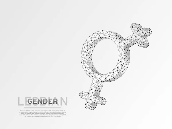Two Female Lesbian gender symbols. Wireframe digital 3d illustration. Low poly, girls homosexuality concept on white background. Abstract Vector polygonal origami style LGBT sign. RGB color mode — Stock Vector