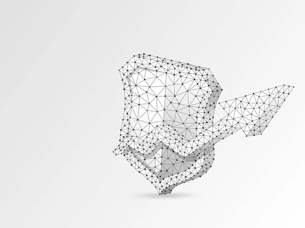 Sicurezza crescita freccia scudo astratto origami immagine. Concetto di business dei vettori poligonali di illustrazione della protezione dei dati. Filo basso poli, triangolo geometrico, linee, punti, poligoni su sfondo bianco — Vettoriale Stock