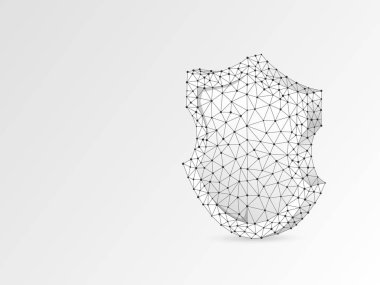 Güvenlik kalkanı soyut origami tarzı 3D illüstrasyon. Güvenlik, veri koruma poligon vektör iş kavramı. Düşük Poly tel kafes, geometri üçgen, çizgiler, noktalar, beyaz arka planda çokgenler