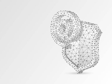 Internet at güvenlik kalkanı, soyut origami tarzı 3D illüstrasyon. E-posta, Web iletişimi koruma Polygonal vector iş kavramı. Düşük Poly tel kafes, geometri üçgen, çizgiler, noktalar