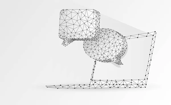 Chat-Wolken auf dem Notebook-Bildschirm. Gerät, Kommunikation, Dialog, Textblasenkonzept. abstrakte, digitale, Wireframe, Low-Poly-Mesh, Vektor weiße Origami-3D-Illustration. Dreieck, Linie, Punkt, Stern — Stockvektor