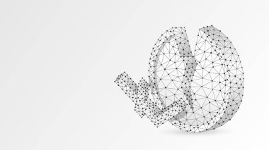 Broken Litecoin cryptocurrency altın sikke. Çokgen iş, para, piyasa kazasında, daire kavramı. Soyut, dijital, tel kafes düşük Poly Mesh vektör beyaz origami 3d illüstrasyon. Üçgen çizgi nokta