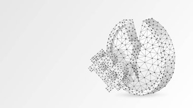 Broken Litecoin cryptocurrency altın sikke. Çokgen iş, para, piyasa kazasında, daire kavramı. Soyut, dijital, tel kafes düşük Poly Mesh vektör beyaz origami 3d illüstrasyon. Üçgen çizgi nokta