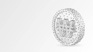 Altın Sikke, Güney Kore Won para birimi. Çokgen iş, para, para, nakit, daire kavramı. Soyut, dijital, tel kafes düşük poli örgü vektör beyaz origami 3d illüstrasyon. Üçgen, çizgi, nokta