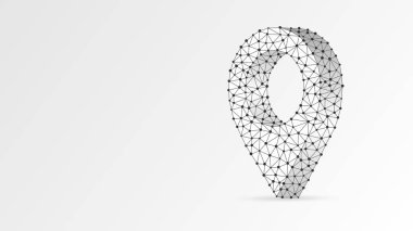 Çokgenden oluşan Gps Pin sembolü. İş seyahati, navigasyon sistemi, konum işaretçisi konsepti. Soyut, dijital, tel kafes düşük poli örgü Vektör beyaz origami 3d illüstrasyon. Üçgen, çizgi nokta