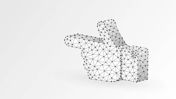 Silhouette mano umana che mostra la giusta direzione. Segno di direzione, modo d'affari, concetto di touch screen. Astratto, wireframe digitale, maglia a basso poli, origami vettoriale bianco illustrazione 3d. Punto di linea — Vettoriale Stock