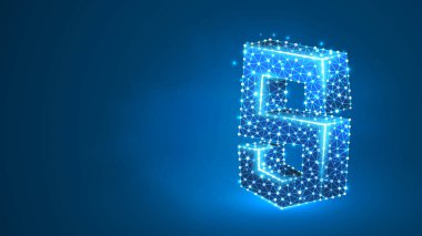 Js, Java Script kodlama dil işareti. Cihaz, programlama, gelişmekte olan kavram. Soyut, dijital, tel kafes, düşük poli örgü, vektör mavine3d illüstrasyon Üçgen çizgi nokta