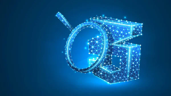 Magnifying glass Analysis of CSS coding language. Code analytics, programming, developing concept. Abstract, digital, wireframe, low poly mesh, vector blue neon 3d illustration. Line, dot — Stock Vector