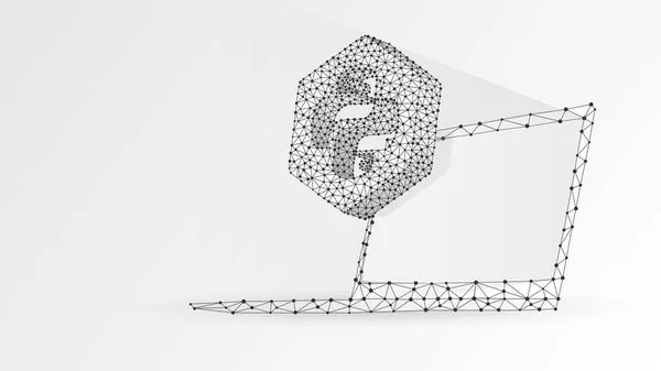 Python-Sprachzeichen auf dem Bildschirm des Notebooks. Gerät, Programmierung, Konzeptentwicklung. abstrakte, digitale, Wireframe, Low-Poly-Mesh, Vektor weiße Origami-3D-Illustration. Dreieck, Linie, Punkt, Stern — Stockvektor