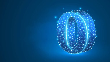 Omicron, Yunan alfabesinin harfi. Yunan rakamları, matematiksel sayı yetmiş kavram. Soyut, dijital, tel kafes, düşük poly örgü, vektör mavi neon 3d illüstrasyon. Üçgen, çizgi, nokta