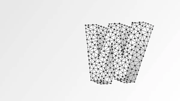 Lettre w. World wide web, domaine, www, internet, adresse web, en ligne, site web, profil, concept technologique. Abstrait, numérique, wireframe, maille basse poly, illustration 3D origami blanc vectoriel. Ligne, point — Image vectorielle