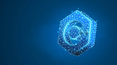 C artı kodlama dil işareti. Cihaz, programlama, gelişmekte olan kavram. Soyut, dijital, tel kafes, düşük poly örgü, vektör mavi neon 3d illüstrasyon. Çizgi, nokta, yıldız